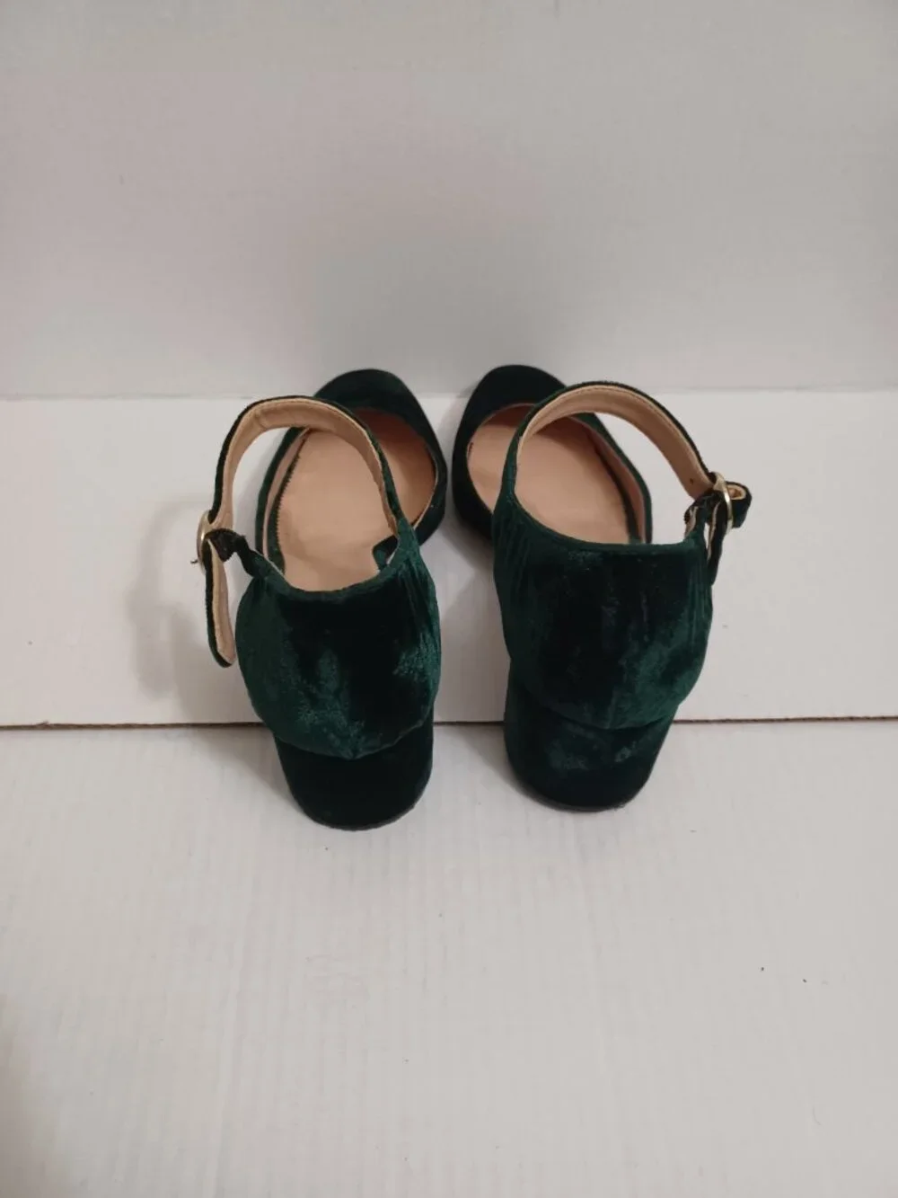 J.CREW MILLIE VELVET ANKLE STRAP HEELS SPRUCE GREEN SIZE 9.5